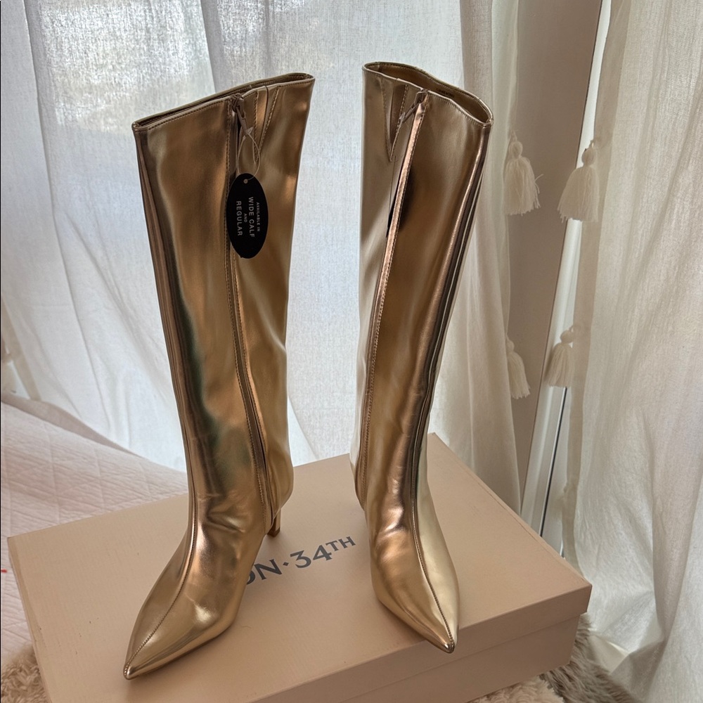 Shiny Gold Heeled Boots